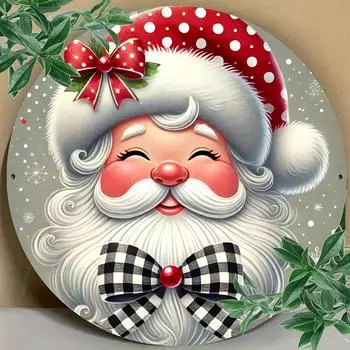 Merry Christmas Santa Claus 7.8x7.8 inch Metal Sign Festive Wall & Door Decoration for Home Farmhouse Shop Garage, Bar, Garden чёрный