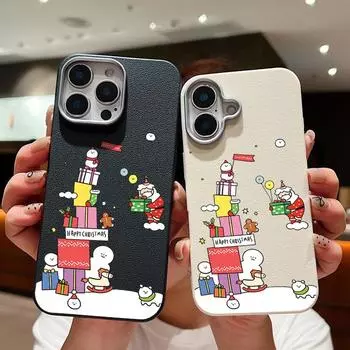 Merry Christmas Santa Claus Gift Print Matte Case For iPhone 16 Pro Max 15 Plus 14 Pro 13 12 11 Slim Soft TPU Shockproof Lens Protection Phone Cover iPhone 16 чёрный