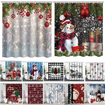 Merry Christmas /Santa Claus/Shower Curtains Holiday Farmhouse Home Fabric Bath Curtain Bathroom Decor/cow Print Blanket 1PC 180x180cm