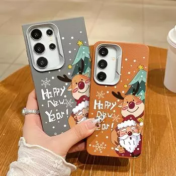Merry Christmas Santa Elk Pattern TPU Soft Case For Samsung S24 FE S23 Ultra S22 A55 A16 A54 A35 A15 Matte Magnetic Shockproof for MagSafe Phone Cover Samsung S24 FE чёрный