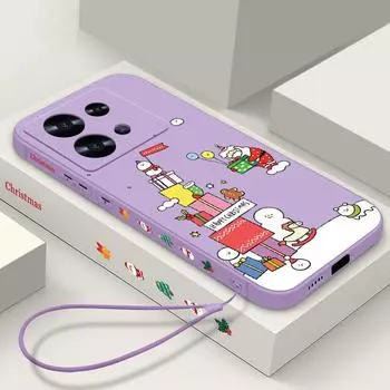 Merry Christmas Santa Gift Pattern TPU Case For Xiaomi Poco F6 X6 Pro 13T Redmi Note 13 12 11 Pro 10 Snowman Soft Shockproof Lanyard Matte Phone Cover Redmi Note 13 4G чёрный