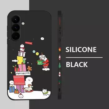Merry Christmas Santa Gift Print Matte TPU Case For Samsung S24 S23 Ultra A55 A15 A54 A34 A35 A14 Soft Lanyard Shockproof Silicone Slim Phone Cover Samsung S24 Ultra бежевый