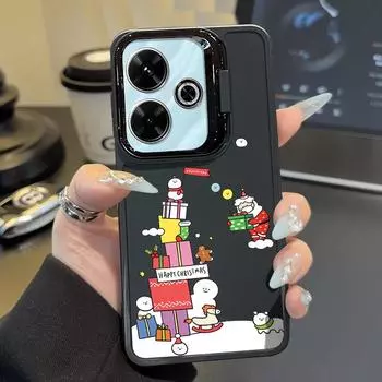 Merry Christmas Santa Gift Print Soft TPU Phone Case For Xiaomi Poco X6 X5 Pro 13C 4G Redmi Note 13 Pro 12 11 10 Matte Shockproof Lens Stand Cover Redmi Note 13 4G чёрный