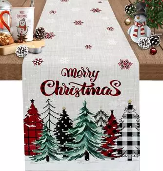 Merry Christmas Snowflake Linen Table Runner Dresser Scarf Winter Xmas Tree Table Runners Kitchen Dining Table Home Party Decor 150x33cm 59x13inch