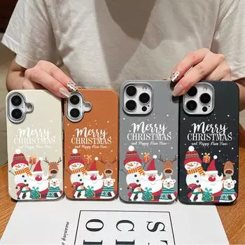 Merry Christmas Snowman Santa Elk Print Magnetic Case For iPhone 16 Plus 15 Pro Max 14 Pro 13 12 11 for MagSafe Matte Shockproof TPU Soft Phone Cover iPhone 16 чёрный