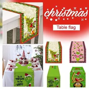 Merry Christmas Table Runner, Funny Santa Xmas Home Kitchen Decor, Winter Holiday Puppy Dining Decoration Party One Size