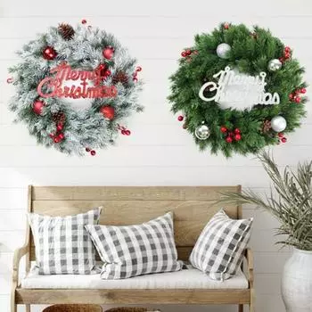 Merry Christmas Wreath Front Door Artificial Pine Needle Snow Garland Christmas Decoration New Year Navidad Home Decors 35cm 35cm