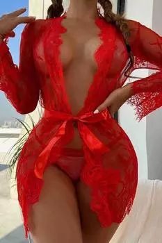 Merry See Кружевная Ночная Рубашка Красная