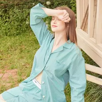 [MERRY][SET] Веселый пижамный комплект без сезона - зеленый и белый 90