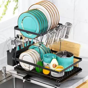 MERRYBOX сушилка для посуды, нержавеющая, автоматическая, большая емкость, сушилка для кухни, черная, сушилка для посуды, сушилка для посуды, держатель для тарелок, широкий чёрный