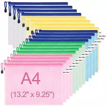 MerryNine сетчатый мешок на молнии сумка для документов размер письма 5 цветов пластиковая папка для офиса и путешествий организация 20 упаковок размер/A4