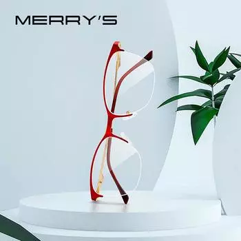 MERRYS DESIGN женские очки «кошачий глаз» в полуоправе, женские модные трендовые очки, оптические очки S2006 чёрный