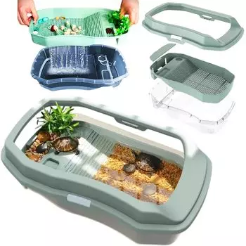Merrytime Turtle Tank Breeding Turtle Medium 35 x 21 x 12 В комплекте с Escape Breeding Reptile Turtle Легкое удаление воды из трех слоев зеленого цвета