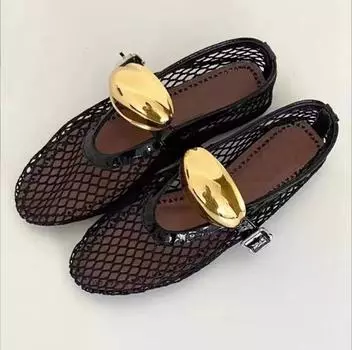Mesh Black Ballet Shoes Female Summer New Flat Hollow Mesh Breathable Single Shoe Fishnet Shoes Sandals Mary Jane 35