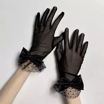 Mesh Bow Gloves Elastic Women s Black Large Lace Sexy Lace Gloves Thin Mesh Gloves Black