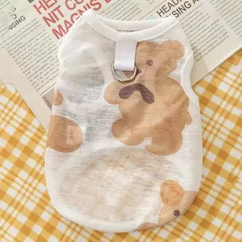 Mesh breathable can be towed full print bear dog two feet teddy bear small dog cat summer pet clothes XL (recommended weight 12-7.5 kg)