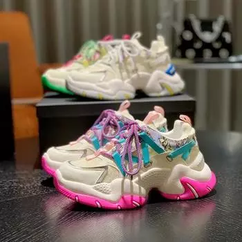 Сетчатые дышащие повседневные туфли для папы, женская корейская версия, со шнуровкой, на танкетке, удобная спортивная обувь, женские кроссовки для бега 35 зелёный