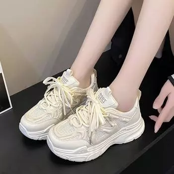 Mesh Breathable Casual Sneakers 2024 Spring Summer New Thick Soled Fashion Versatile Comfortable Elevated Sports Women s Shoes 35 покинуть белый
