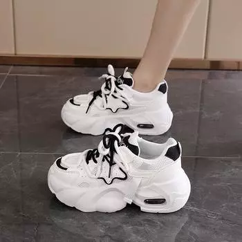 Mesh breathable dad shoes women s 2024 summer new thick-soled heightening little white shoes versatile casual sports shoes 20 35 белый