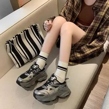 Mesh breathable dad shoes women s 2024 spring new outer wear silver heightened platform running casual sports shoes women 35