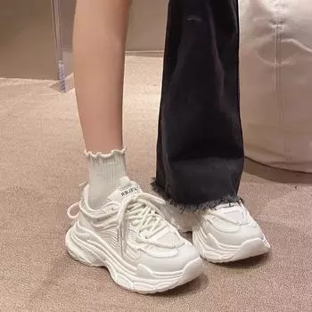 Mesh breathable dad shoes women s ins2025 new summer versatile heightening platform white shoes casual sports shoes 35 чёрный