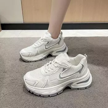 Mesh breathable dad shoes women s shoes 2024 new autumn and winter retro thick-soled heightening casual sports shoes 35 серебряный