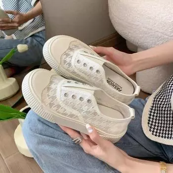 Mesh Breathable Flat Women s Shoes Round Toe with Crystals Female Footwear Urban Original Trends 2024 Summer Autumn Y2k Fashion 35
