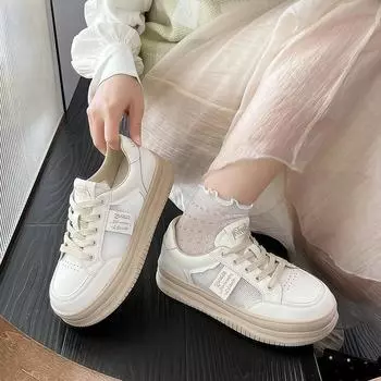 Mesh breathable little white shoes women s spring and autumn new casual sports fashion student board shoes breathable thick-soled single shoes 35