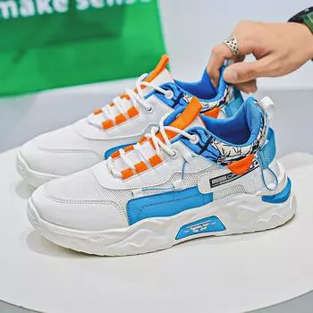 Mesh Breathable Men s Shoes New High Top Trendy Versatile Height Increasing Sports and Leisure Running Dad Trendy Shoes 39 оранжевый