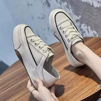 Сетчатые дышащие туфли для женщин на высокой платформе со шнуровкой, оригинальные корейские эстетичные стильные качественные 39 H легкие женские туфли 35