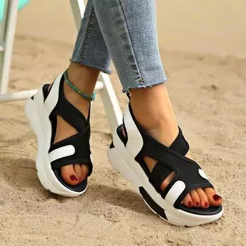 Mesh breathable summer dad shoes women 2025 new muffin sports sandals color matching thick-soled foot wedge heel sandals 35