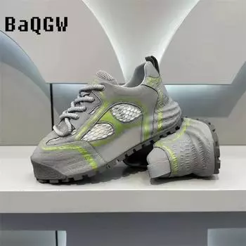 Mesh Breathable Summer Men Chunky Sneakers Retro Running Shoes Fashion Casual Color Block Height Increased Platform Sport Shoes 39