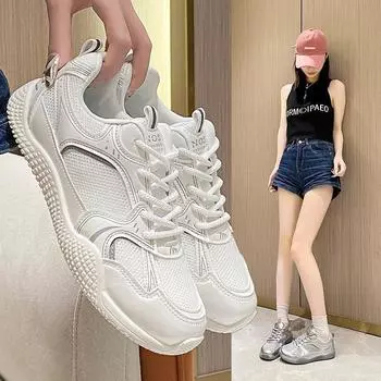 Сетчатые дышащие вафельные туфли Gump для женщин, летний сезон, сотни повседневных спортивных туфель для демонстрации ног, маленькие кроссовки De Training 35 серебряный