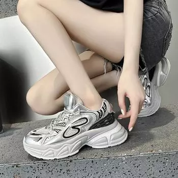 Mesh Casual Shoes Autumn Breathable Lightweight Lace Up Thick Heeled Sneakers For Women Platform Female Lace Up Tennis Shoes 35 чёрный