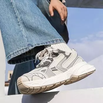 Mesh Casual Sneakers Male Fashion Thick Sole Clunky Sneaker Outdoor Sports Running Men Shoes Breathable Trainers Platform Shoe 39 бежевый