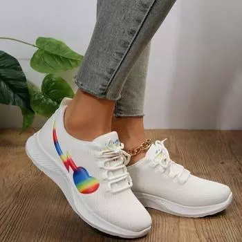 Mesh casual sneakers women s large size love rainbow flying woven lace-up flat-bottom running mesh shoes 35 чёрный