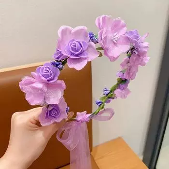 Mesh Children Flower Headband Colorful Bridal Crown Fairy Floral Garland Headress