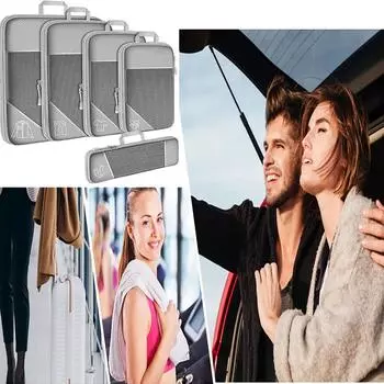 Сетчатые компрессионные упаковочные кубики Легкие дорожные сумки Органайзер для упаковки багажа Компрессионные упаковочные кубики для путешествий серый