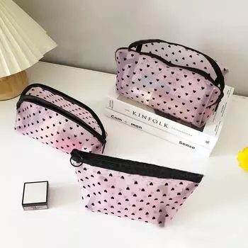 Mesh Flocking, Love Washing, Storage, Portable Travel Cosmetic Bag, Large Capacity And Breathable чёрный