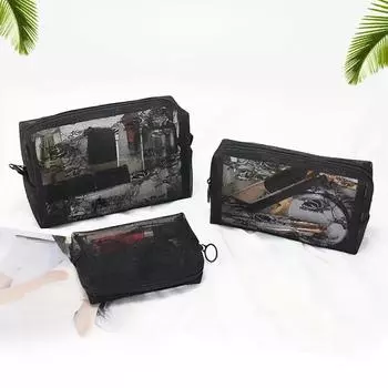 Mesh Flowr Pattern Cosmetic Bag Nets Stationery Pencil Bag Case Holder Zipper Portable Lipsticks Keys Coin Earphone Organizer 13.5*4*8cm