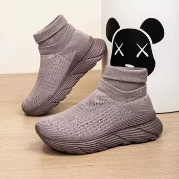 Кроссовки Mesh Flying Woven, мужские и женские толстые носки, дышащая обувь для пар с высоким верхом, большие размеры 36-45 36 чёрный