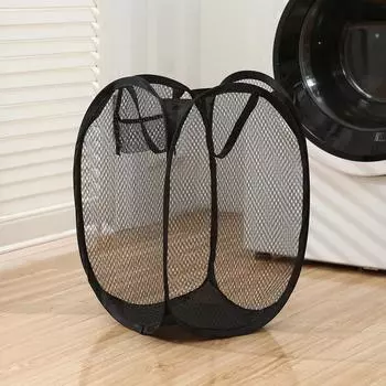 Mesh Foldable Dirty Clothes Basket Monochrome Minimalist Dirty Clothes Basket Household Bathroom Laundry Basket чёрный