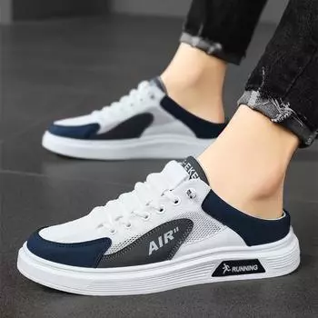 Mesh half-drag board shoes men s summer men s shoes 2024 new lazy one-pedal slippers student casual trendy shoes men s 39