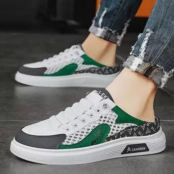Mesh half-drag board shoes men s summer one-pedal lazy shoes student 2024 new trendy men s shoes casual trendy shoes 39