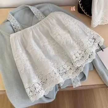 Mesh Lace Underskirt Slips Embroidery Flower Lace Lining Petticoat Sweet Lace Safety Skirt Party M белый