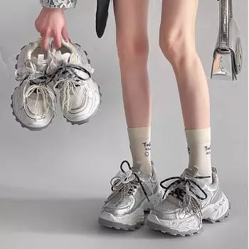 Mesh lace-up dad shoes women 2025 spring and summer new retro sports casual shoes fashion thick-soled thin shoes 35 белый