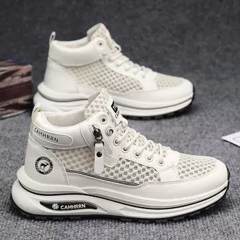 Mesh men s shoes breathable high-top casual sports shoes men s summer 2025 new thick-soled heightening shoes student 39