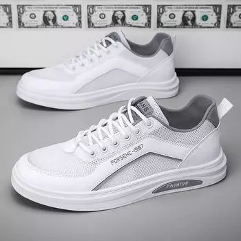 Mesh men s shoes summer breathable thin soft sole non-slip small white board shoes youth sports and leisure shoes low-top trendy shoes 39