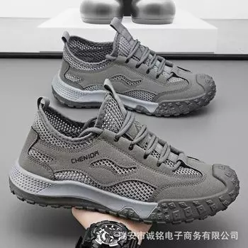 Mesh men s shoes summer trend mountaineering soft elastic sports comfortable soft sole fashion light wear-resistant soft elastic light 39 хаки
