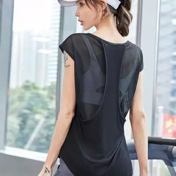Mesh Patchwork Beauty Back Breathable Yoga Vest Women s Quick-Drying Moisture Wicking Loose Exercise Blouse Running Workout Clothes Black XL(65.00 kg-70.00 kg)